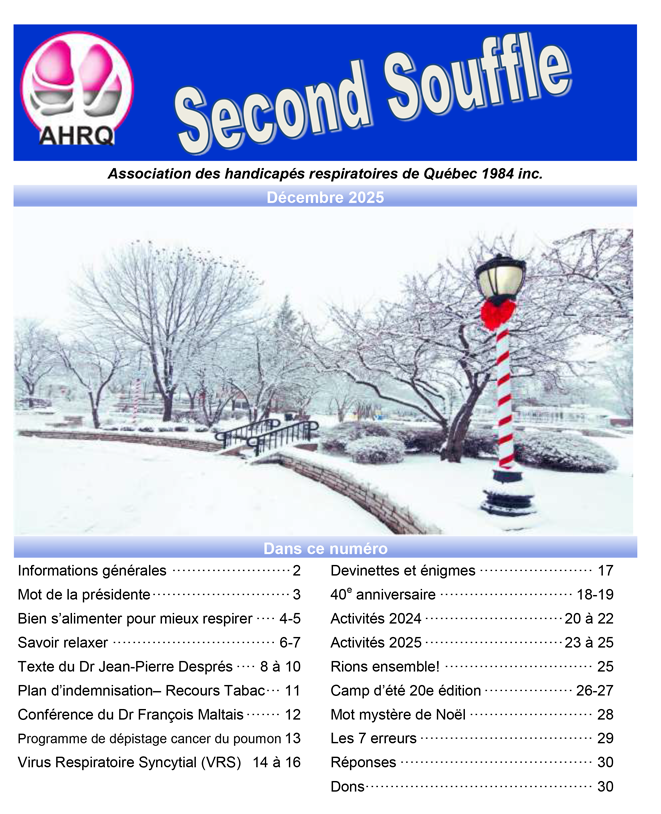 Premiere page du journal second souffle décembre 2025